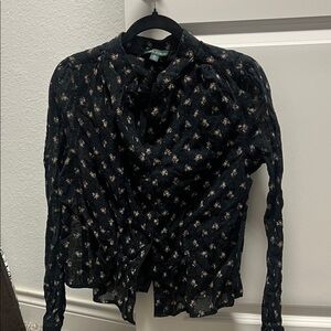Floral Tie-Front Blouse - Black